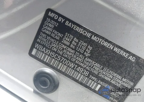 2013 BMW 528I xDrive z USA, uszkodzony, nr VIN WBAXH5C57DDW14938